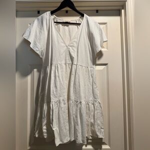 Universal Thread White V-Neck Tiered Linen Mini Dress Size Medium